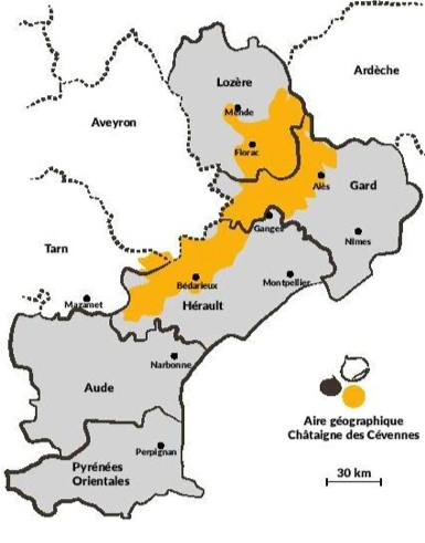 L'aire AOC de la châtaigne des Cévennes