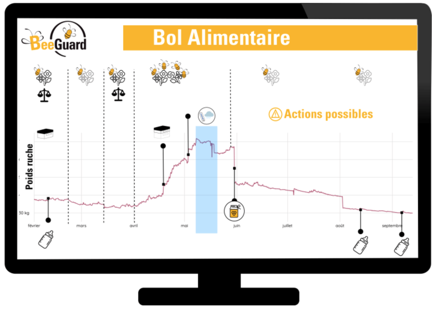 La caractérisation du bol alimentaire quantitatif va permettre de définir les périodes d'excédents, d'équilibre et de disette