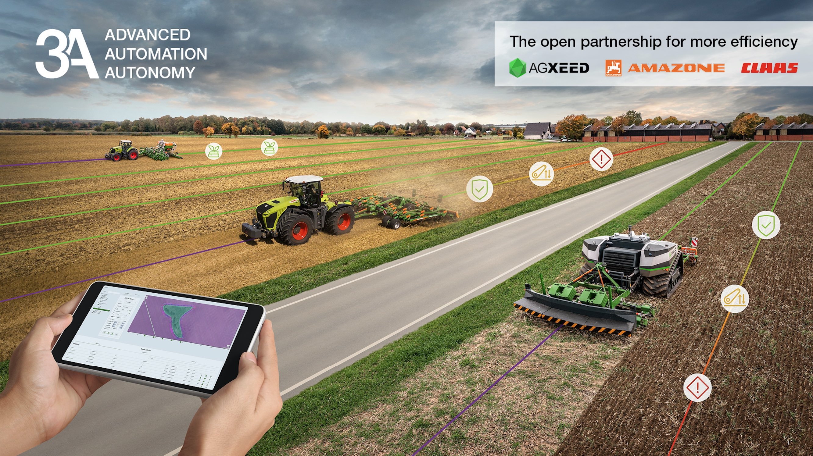 AgXeed, Amazone et Claas ont fondé en 2023 la première association d'autonomie de la technique agricole, afin de développer la normalisation et la standardisation entre les différents fabricants (Crédit photo : 3A)