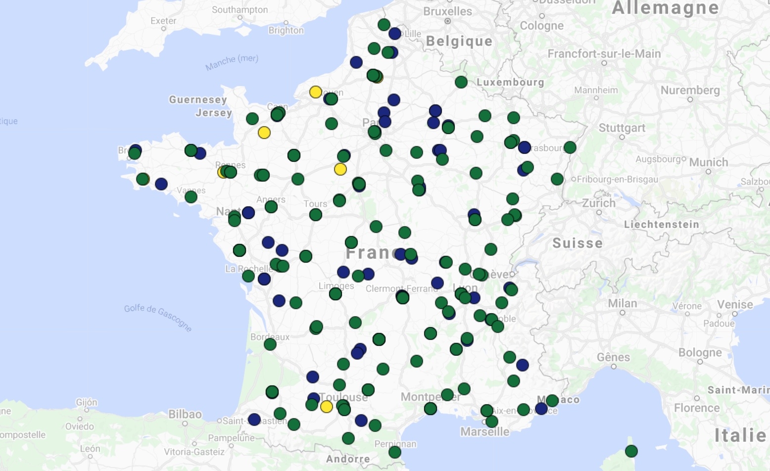 La carte des 218 opérateurs agréés pour réaliser un diagnostic carbone (Crédit : ministère de l'Agriculture)