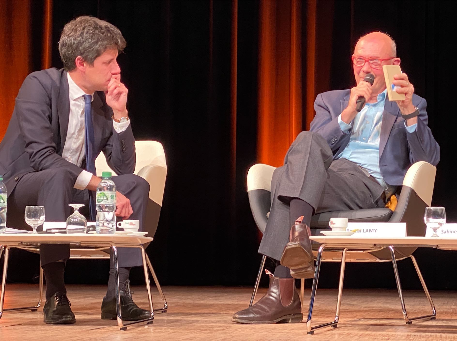 Julien Denormandie et Pascal Lamy, pas toujours en phase sur la question des normes internationales devant, ou pouvant, s’imposer, ou pas, au commerce international