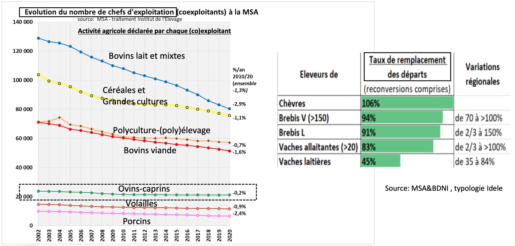 Trajectoire et taux de remplacement dans les élevages de ruminants (Source : Institut de l’élevage)