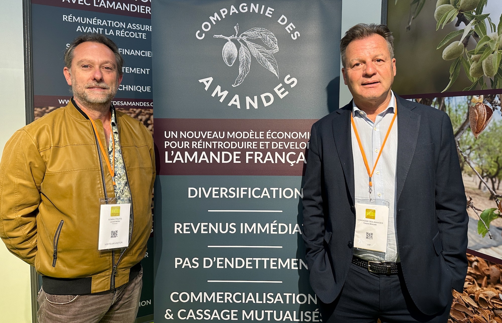 Laurent Ratia (à g.), producteur d’amandes à Sallèles-d’Aude (Aude) et futur président de la future OP, et François Moulias, directeur général de la Compagnie des amandes