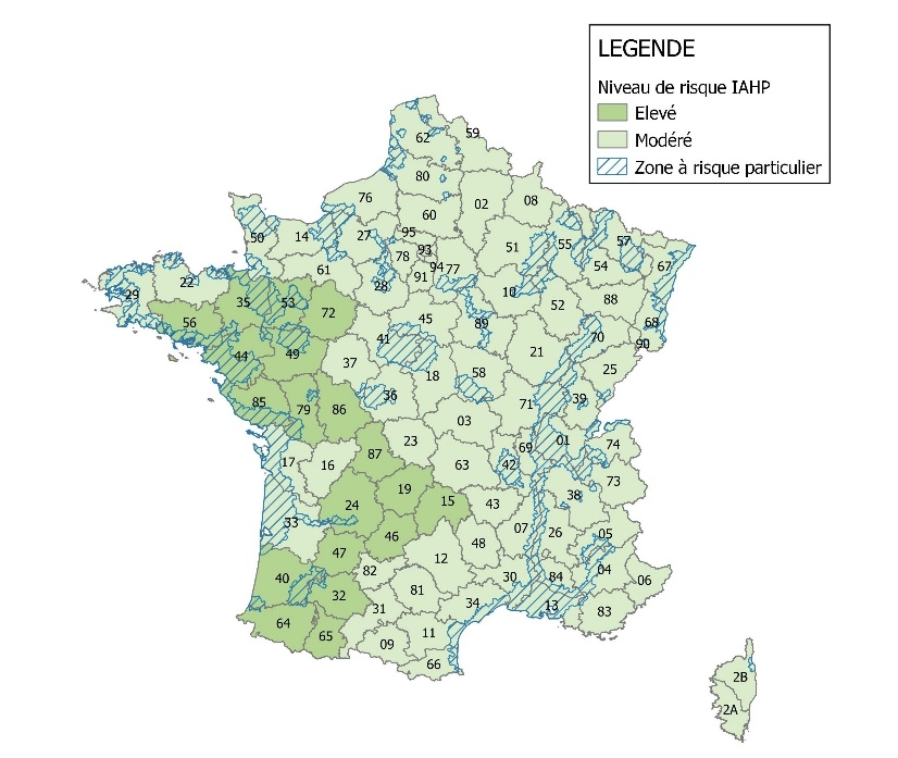 Cartographie des niveaux de risques d’influenza aviaire en date du 10 mai (Source : ministère de l’Agriculture)