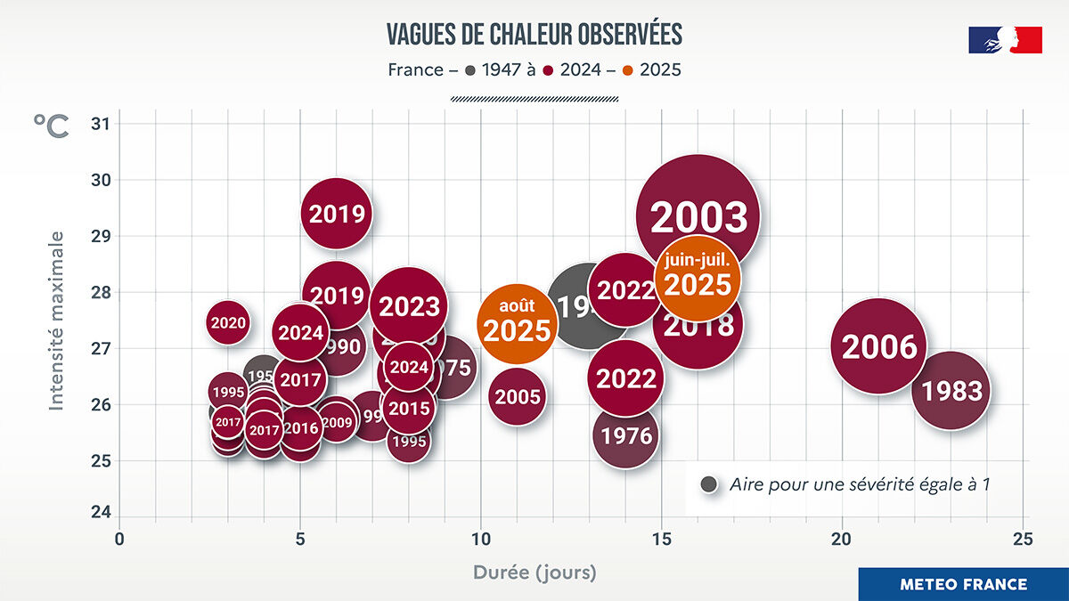 Vagues de chaleur observées depuis 1947 en France hexagonale (Source : Météo-France)