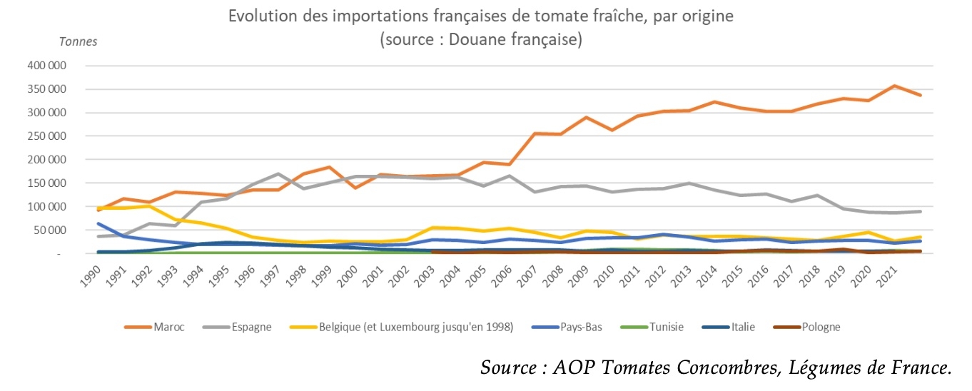 Evolution des importations de tomates fraiches