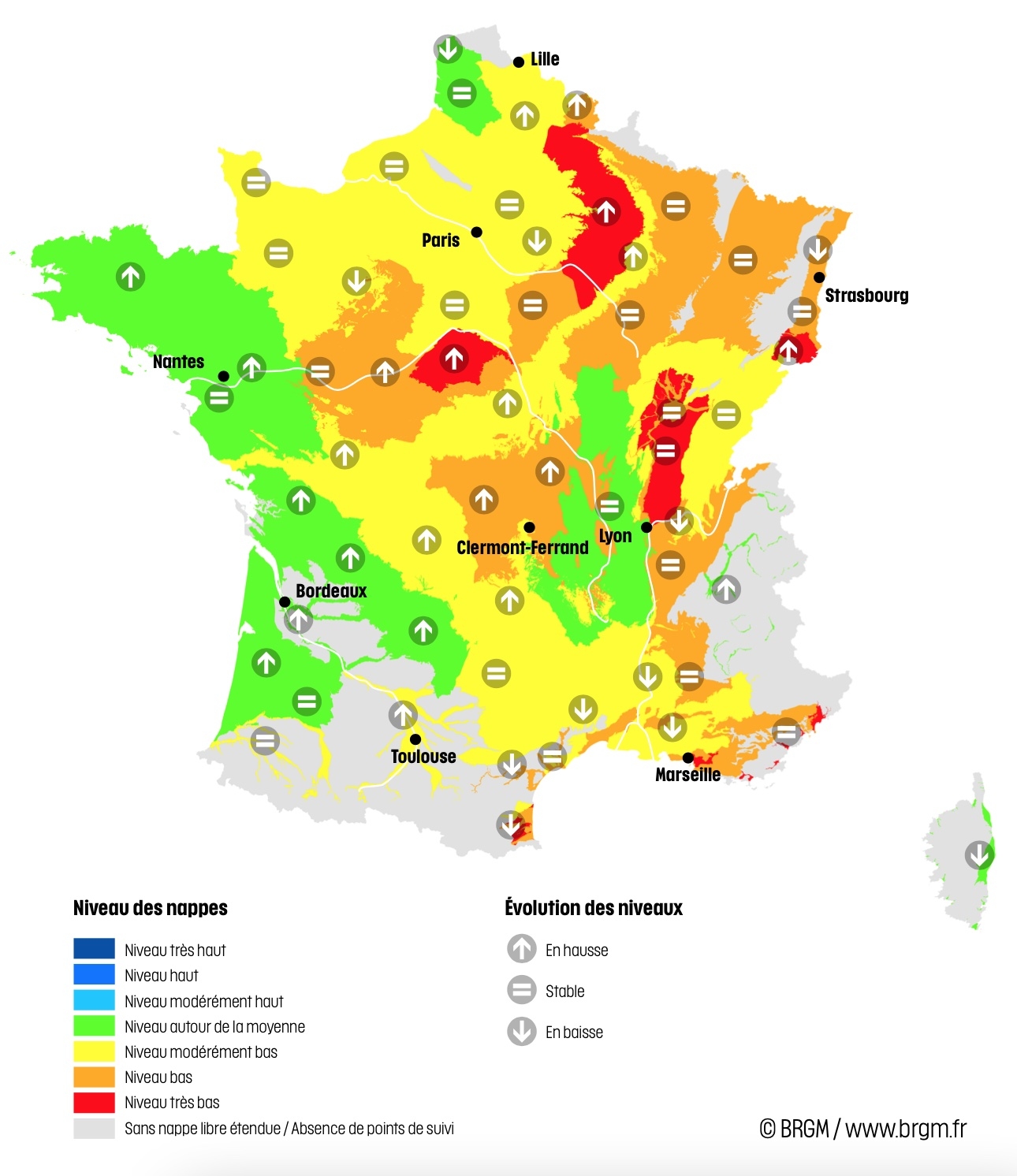 Situation des nappes au 1er avril 2023 (Source : BRGM)