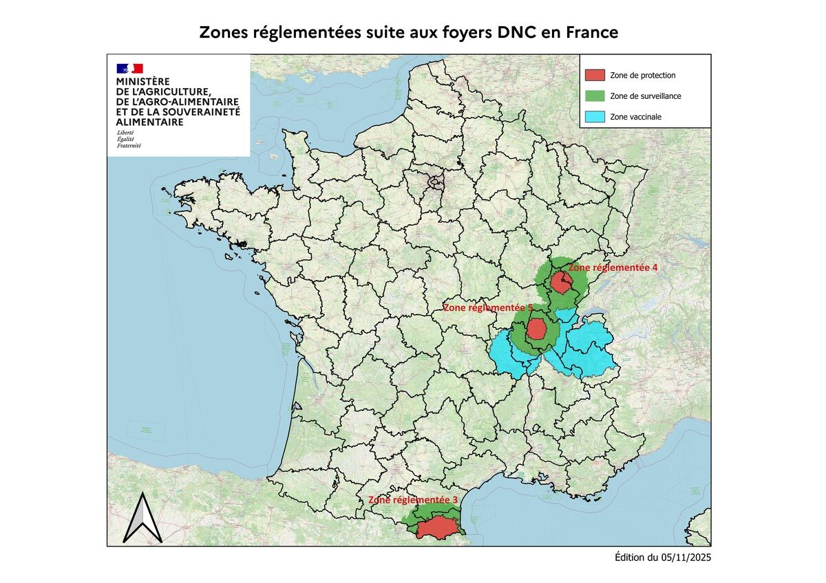Les zones réglementées DNC (Source : ministère de l’Agriculture)